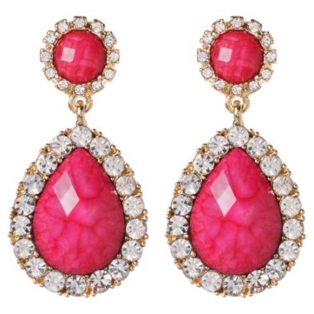 Amrita Singh Judilee drop earrings, featuring fuchsia pink teardrops